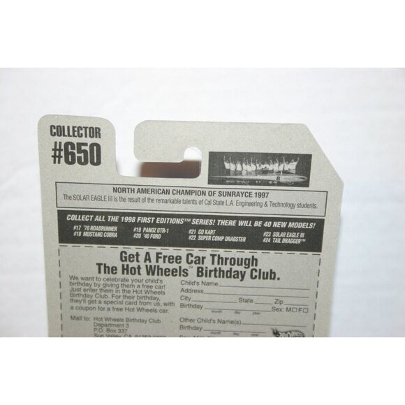 Hot Wheels 1998 First Editions Solar Eagle III # 650 yellow - Picture 4 of 4